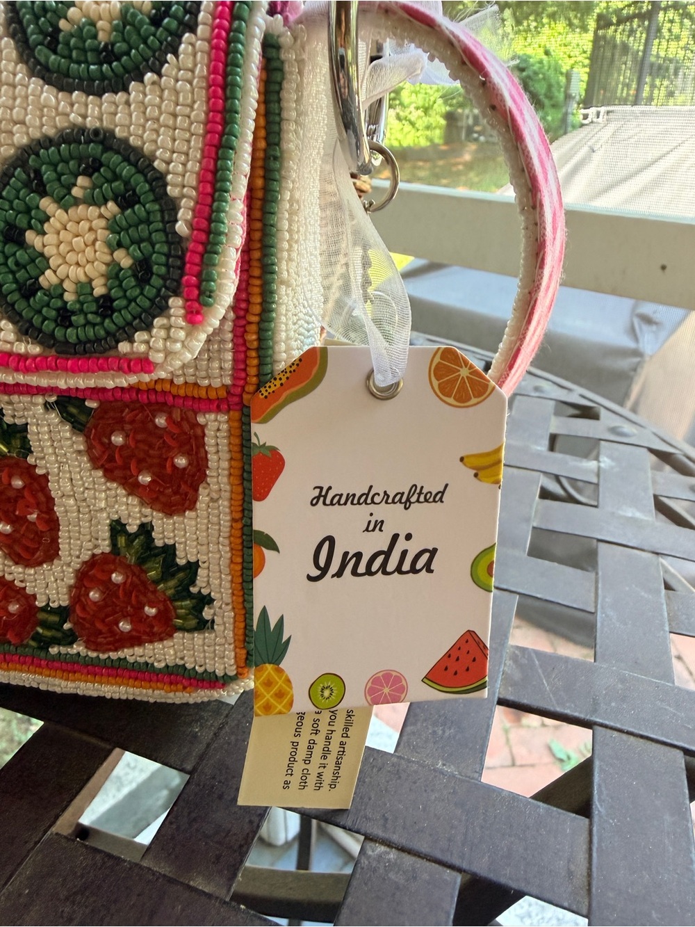 Viral Beaded Farmers Market TJ Maxx Bag NWT!  Pink Gingham Strap and charm - Picture 7 of 8